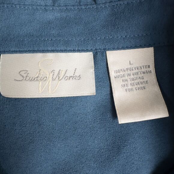 Studio Works Faux Suede Long Sleeve Button Up Shirt Womens Large Blue Western - Picture 3 of 16